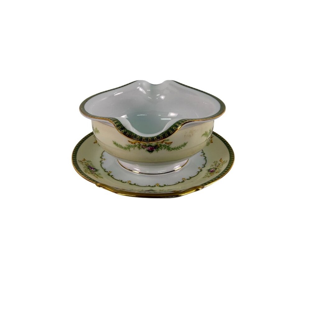 Vintage Meito China Gravy Sauce Boat w/ Underplate Charm Pattern Gold Trim Japan - Picture 5 of 6